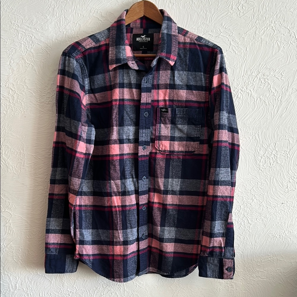 Hollister Plaid Flannel Shirt - Pink and Blue